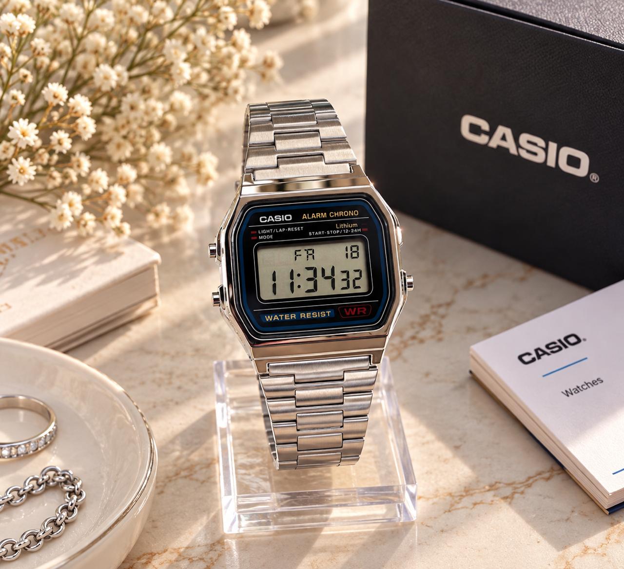 Casio A158WA-1ADF Pulso En Acero Unisex — Reloj digital unisex (frontal)
