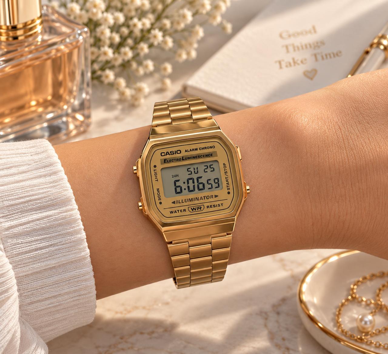 Casio A16WG-9WDF Pulso Metálico En Acero — Reloj digital clásico (lateral)