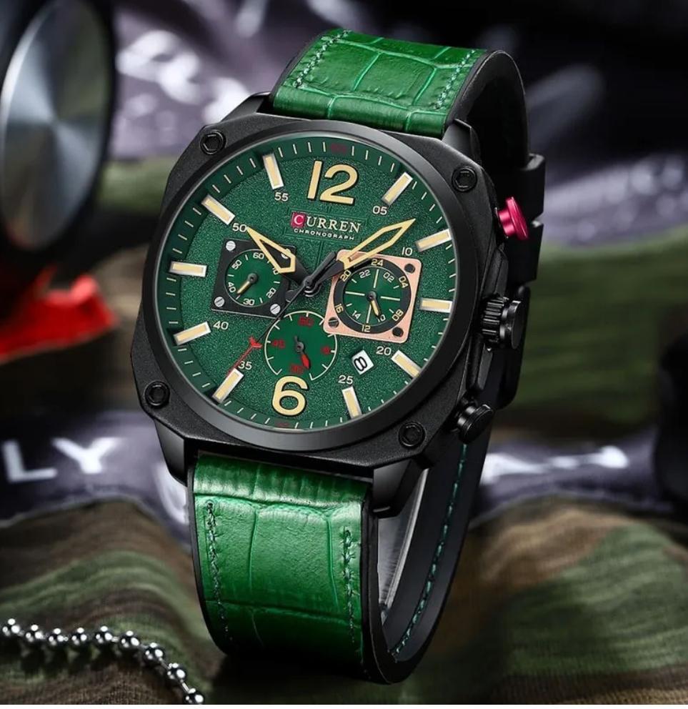Nueva Colección Curren Cuero Verde — Reloj cuero (frontal)