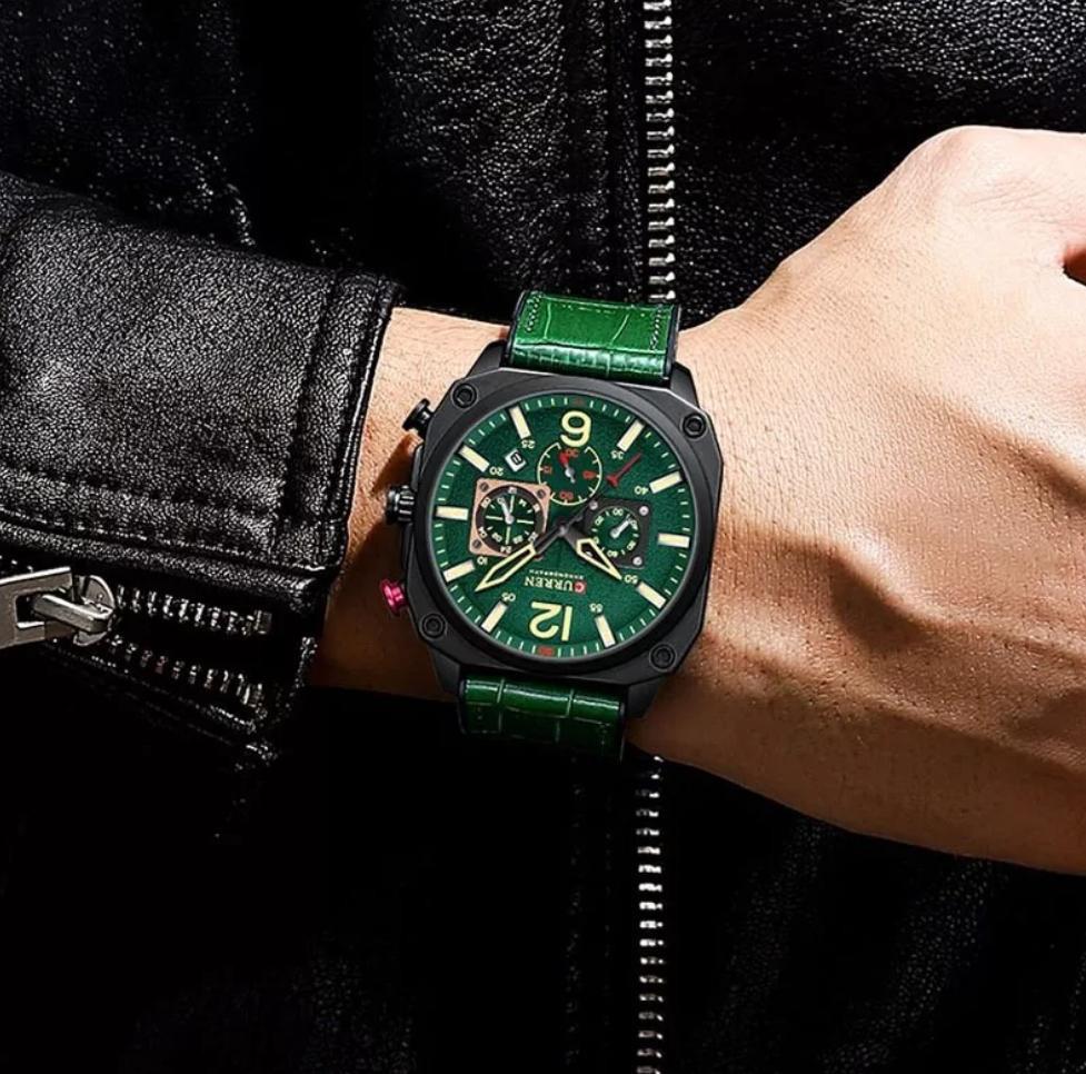 Nueva Colección Curren Cuero Verde — Reloj cuero (lateral)
