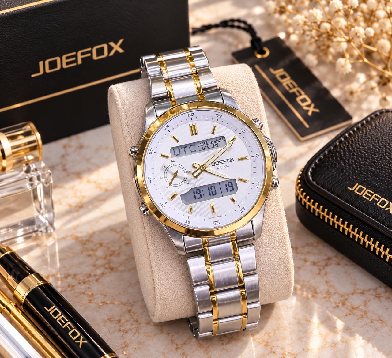 Joefox Doble Hora Manilla En Acero — Reloj analógico-digital (lateral)