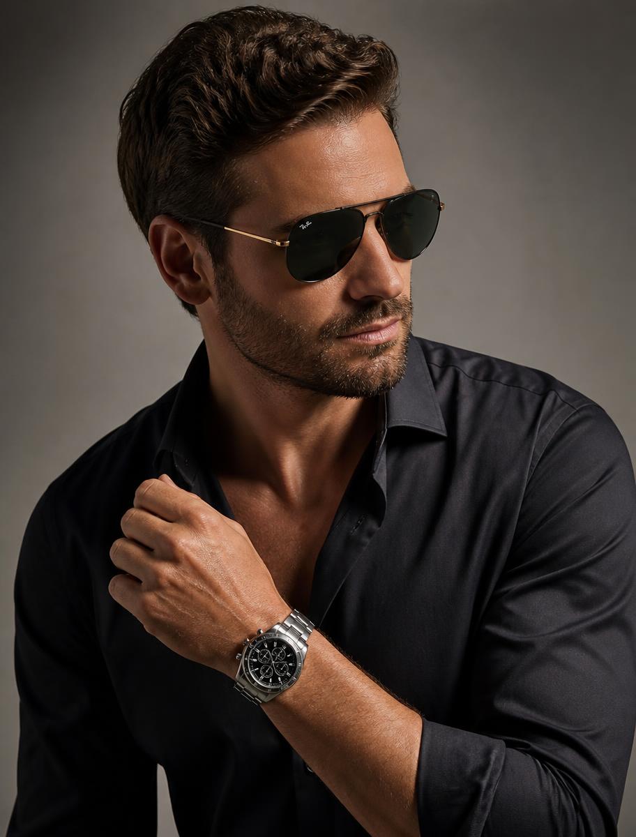 Modelo hombre con gafas de sol Ray-Ban aviador